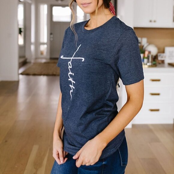 Bella Canvas Heathered Navy "Faith" Graphic Tee - Picture 2 of 4